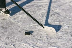 close-up of sticks and pucks in the stadium photo