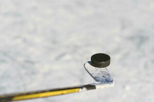 close-up of sticks and pucks in the stadium photo