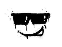 sonriente cara emoticon personaje con Gafas de sol. rociar pintado pintada sonrisa cara en negro terminado blanco. aislado en blanco antecedentes. vector ilustración