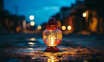 Beautiful diwali diya with burning candles on dark background AI Generated photo