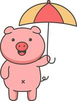 Cute pig with umbrella. Vector illustration in doodle style.
