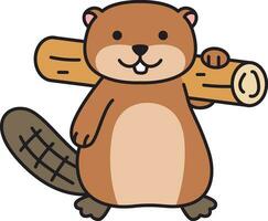 Cute beaver with a log. Vector illustration on white background.