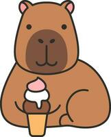 capybara and ice cream. Cute cartoon character. Vector illustration.