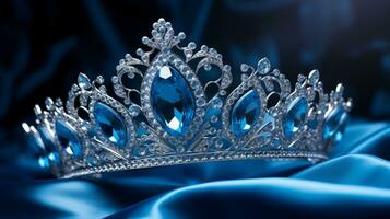 A tiara made of blue and white diamonds, Generative AI photo