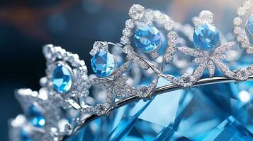A tiara made of blue and white diamonds, Generative AI photo