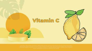 vitamina C suero anuncios con refrescante agrios secciones y podio vector