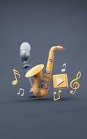 Music instruments with cartoon style, 3d rendering. photo