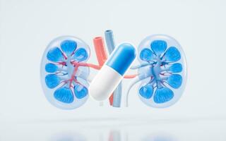 Kidney with biology and health care concept, 3d rendering. photo