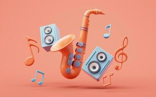 música instrumentos con dibujos animados estilo, 3d representación. foto