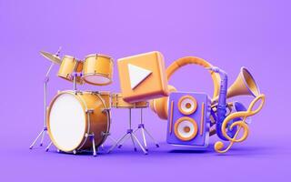 Music instruments with cartoon style, 3d rendering. photo