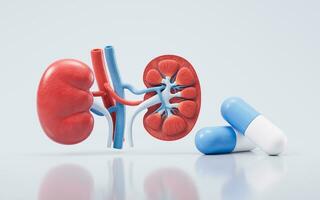 Kidney with biology and health care concept, 3d rendering. photo