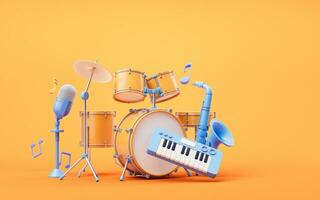 3D cartoon style drum set, 3d rendering. photo