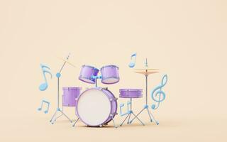 3D cartoon style drum set, 3d rendering. photo