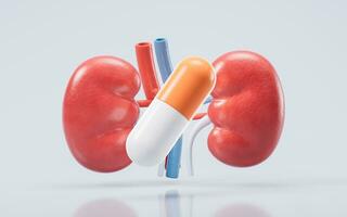 Kidney with biology and health care concept, 3d rendering. photo