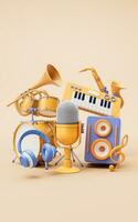 Music instruments with cartoon style, 3d rendering. photo