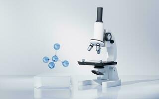 Molecule and microscope in the laboratory, 3d rendering. photo