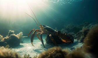 Incredible underwater close-up of a lobster showing off its unique features Creating using generative AI tools photo