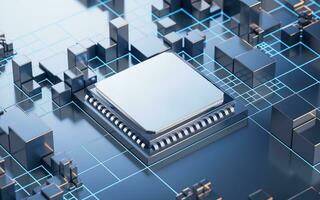 Technology circuit board and core, 3d rendering. photo