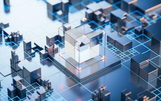 Technology circuit board and core, 3d rendering. photo