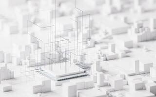 Technology circuit board and core, 3d rendering. photo