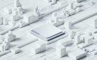 Technology circuit board and core, 3d rendering. photo