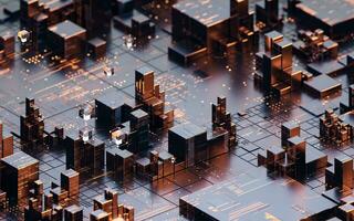 Metallic cube circuit board, 3d rendering. photo