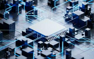 Technology circuit board and core, 3d rendering. photo