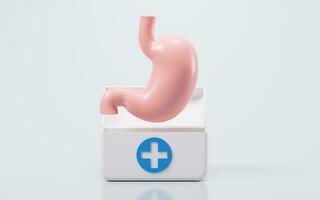 Human stomach and first aid kit, 3d rendering. photo