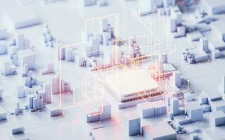 Technology circuit board and core, 3d rendering. photo