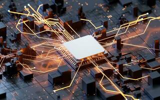 Technology circuit board and core, 3d rendering. photo