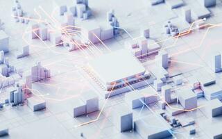 Technology circuit board and core, 3d rendering. photo