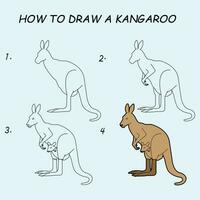 Step by step to draw a Kangaroo. Drawing tutorial a Kangaroo. Drawing lesson for children. Vector illustration