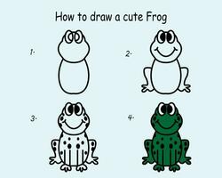 Step by step to draw a Frog. Drawing tutorial a Frog. Drawing lesson for children. Vector illustration