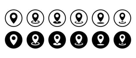 Navigation pin icon vector set collection. Location marker sign symbol in circle line