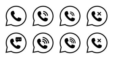 Phone receive call in speech bubble line icon vector. Ringing telephone sign symbol set collection vector