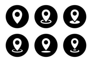Navigation pin icon vector in black circle. Location marker sign symbol set collection