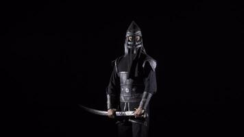 Historical Mongolian Warrior. Black background. video