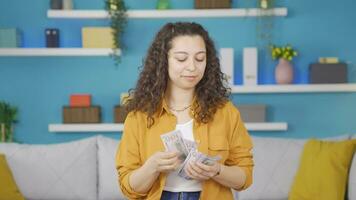 The young woman loves money. video