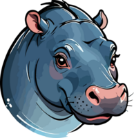 hipopotamus ansikte tecknad serie klistermärke ai generativ png