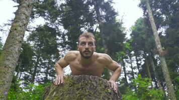 Doing push-ups in the woods. video