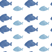 fofa aguarela mão desenhado desatado padronizar com azul silhueta do mar peixe. marinho infantil ilustração para projeto, imprimir, papel de parede, parede decoração dentro bebê quarto. recorrente aquário fundo png