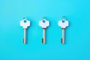 bunch of keys , isolated on blue . AI Generated photo