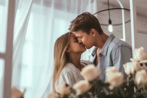 Pareja gasto hora juntos mientras celebrando Santo San Valentín día . ai generado foto