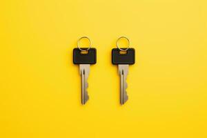 a key, isolated on yellow background. AI Generated photo