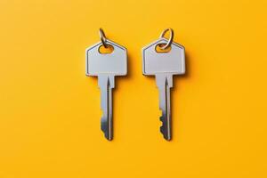 a key, isolated on yellow background. AI Generated photo