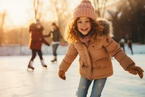 winter close up outdoor portrait of adorable girl in grey knitted hat and scarf.AI Generated photo