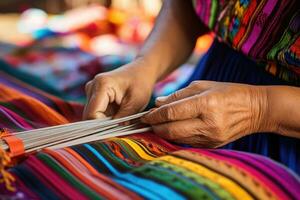 Master weaver is weaving fabric . AI Generated photo