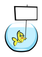 Goldfisch halten ein leer Banner im ein Schüssel von transparent Wasser. png