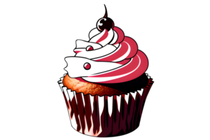 Illustration digital art, cupcake isolated on translucent background. ai generative png