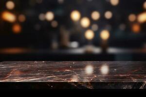 modern dark marble table on blurred kitchen bench background AI Generative photo